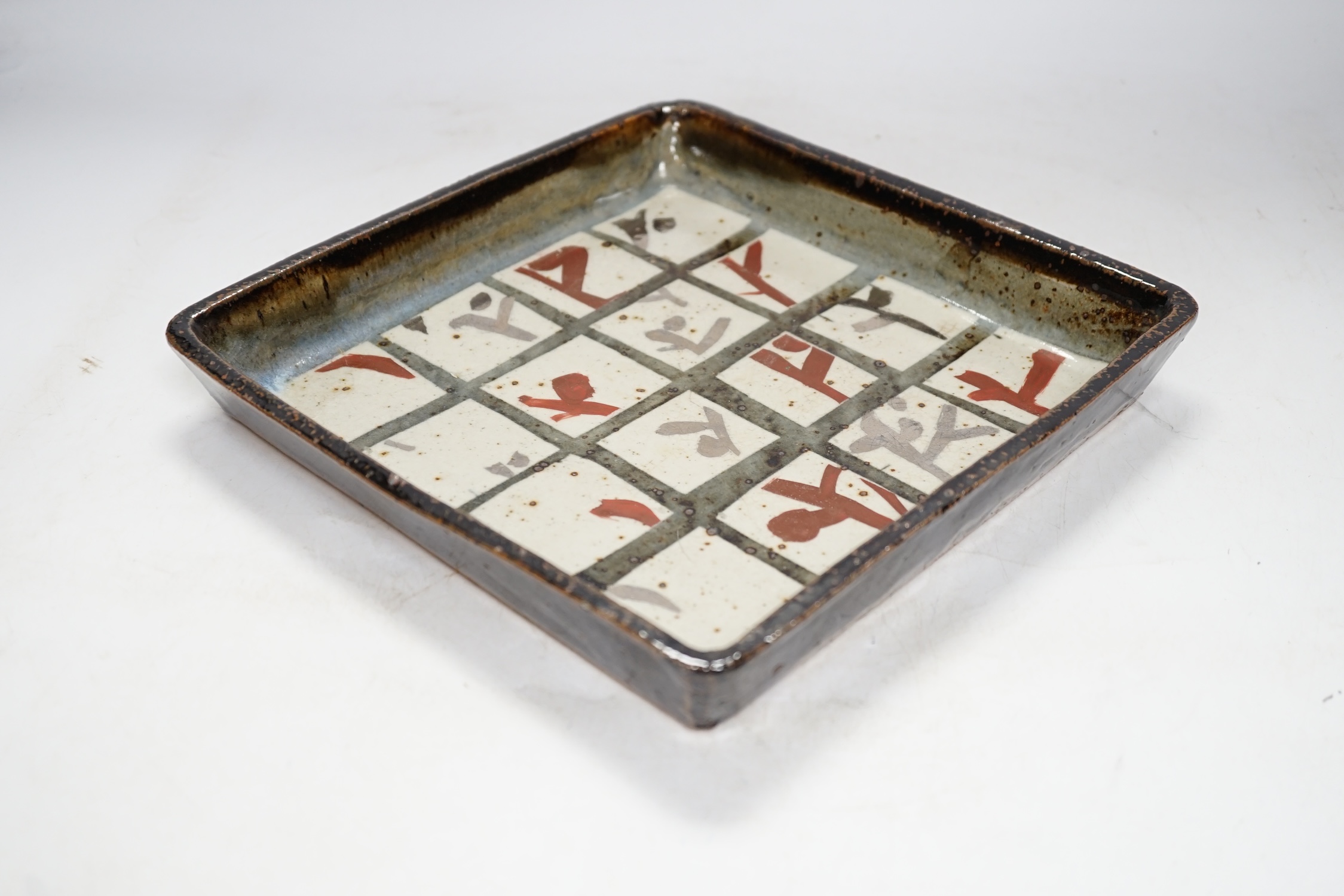 John Maltby (1936-2020), a studio pottery square dish, 23.5cm sq. Condition - good